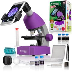 Мікроскоп Bresser Junior 40x-640x Purple з набором для дослідів і адаптером для смартфона (8851300GSF000)
