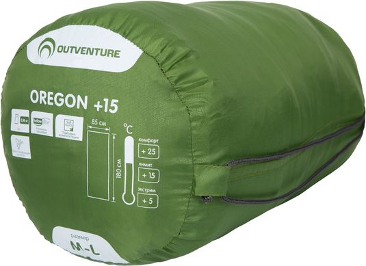 Спальний мішок Outventure Oregon +15 правобічний, Зелений, M-L